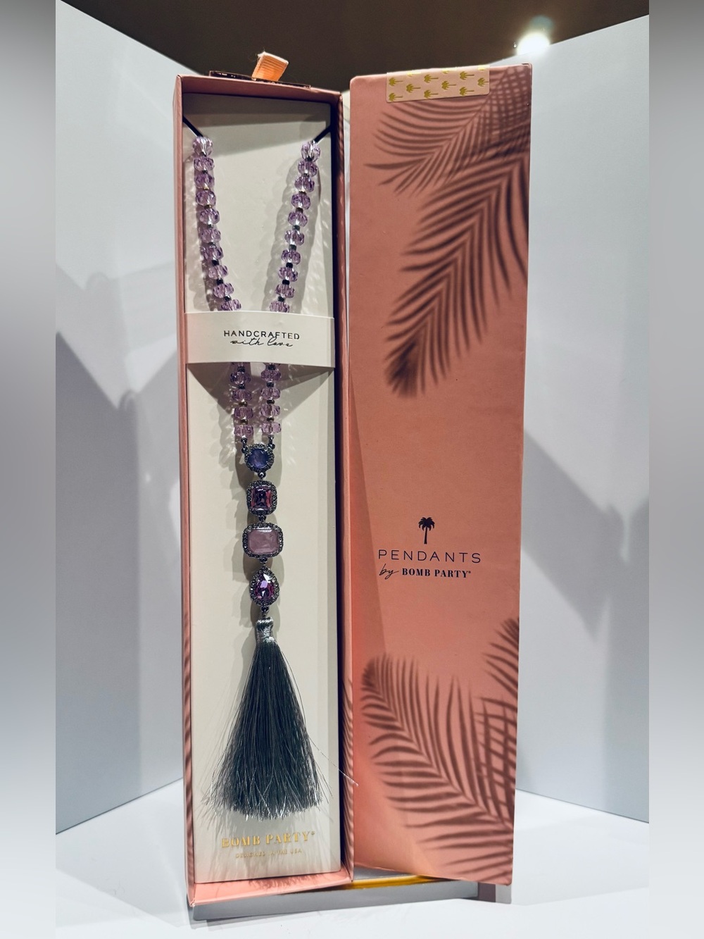 Bomb Party BP Lavender-Pink Beaded Tassel Pendant - A Lifetime in Love. NWOT